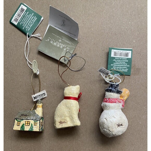 Seasons of Cannon Falls Teena Flanner Signed Christmas Ornaments Mini Set of 3 - Picture 2 of 6